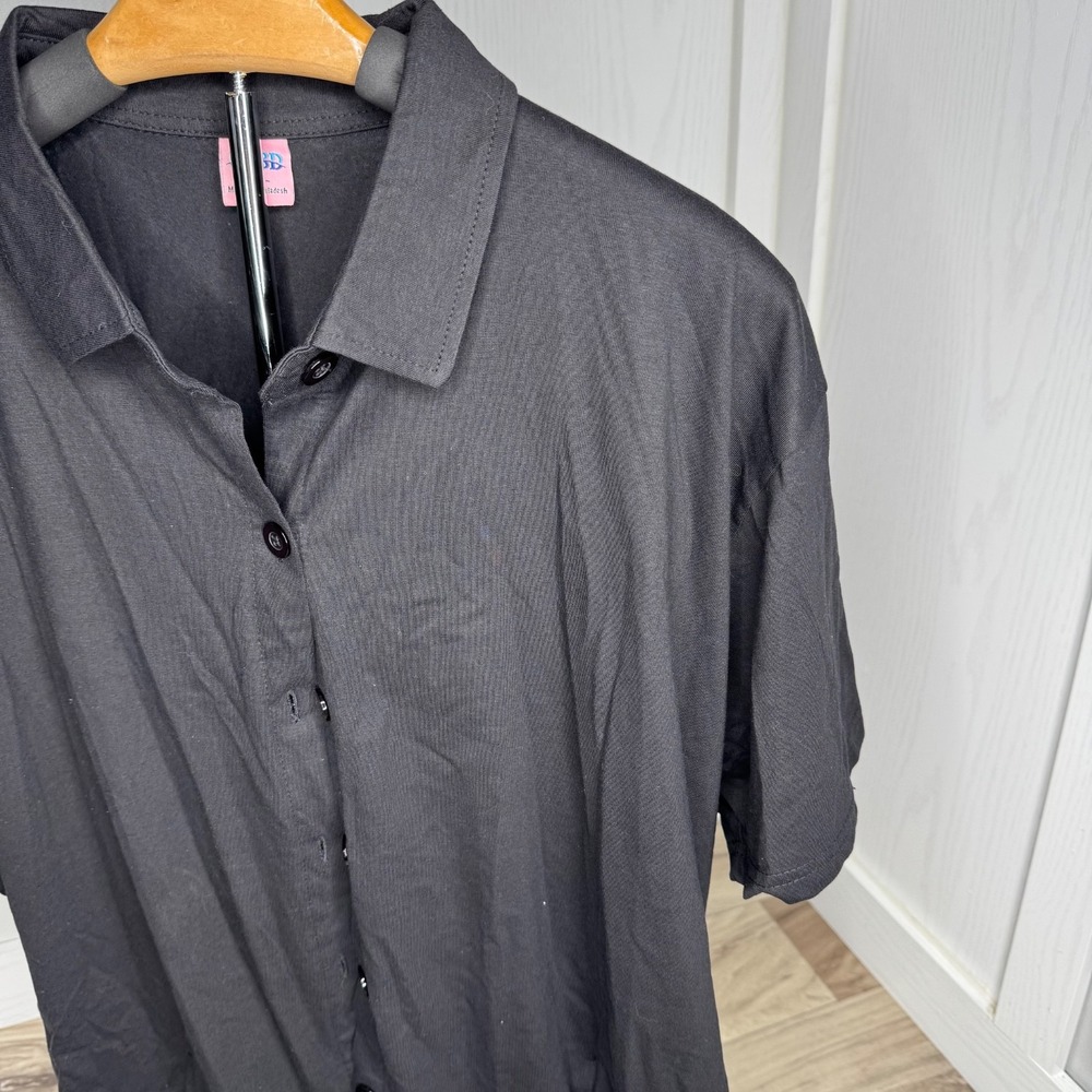 USBD Black Short Sleeve‎ Button Down Shirt Hidden Side Pockets | XXL